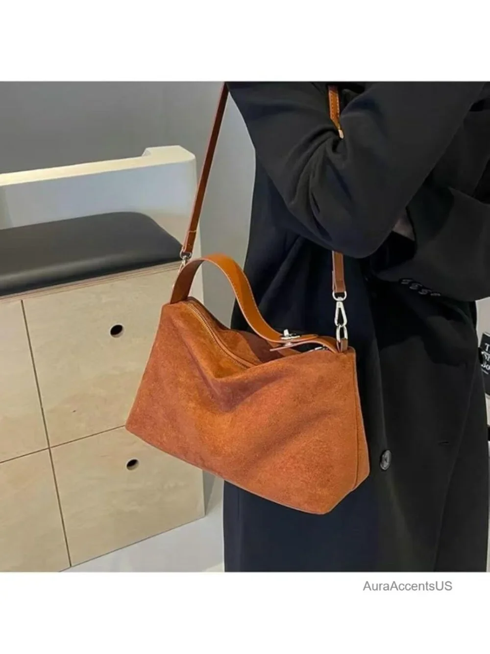 Faux Suede Hobo Bag Slouchy Shoulder Tote Women Purse Crossbody Satchel